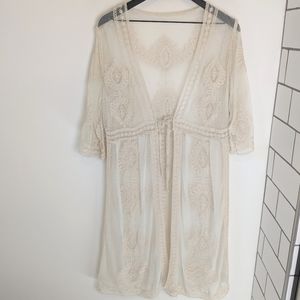Boutique Boho Sheer Lace Floral Mesh Cover Up Layering Cardigan Swim Cover